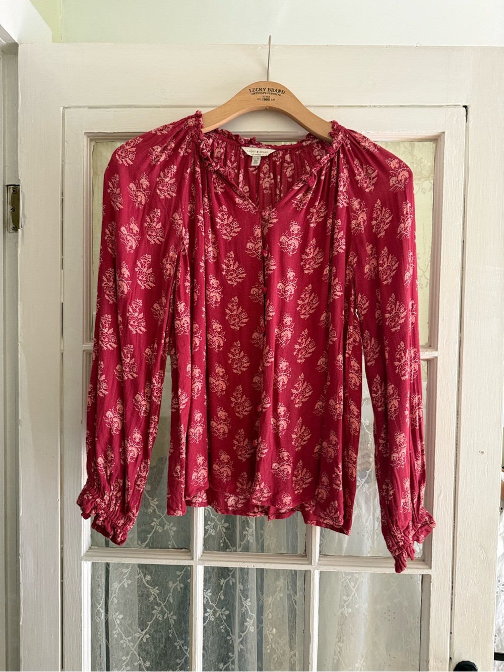 Lucky Brand Raspberry Floral Long-Sleeve Blouse